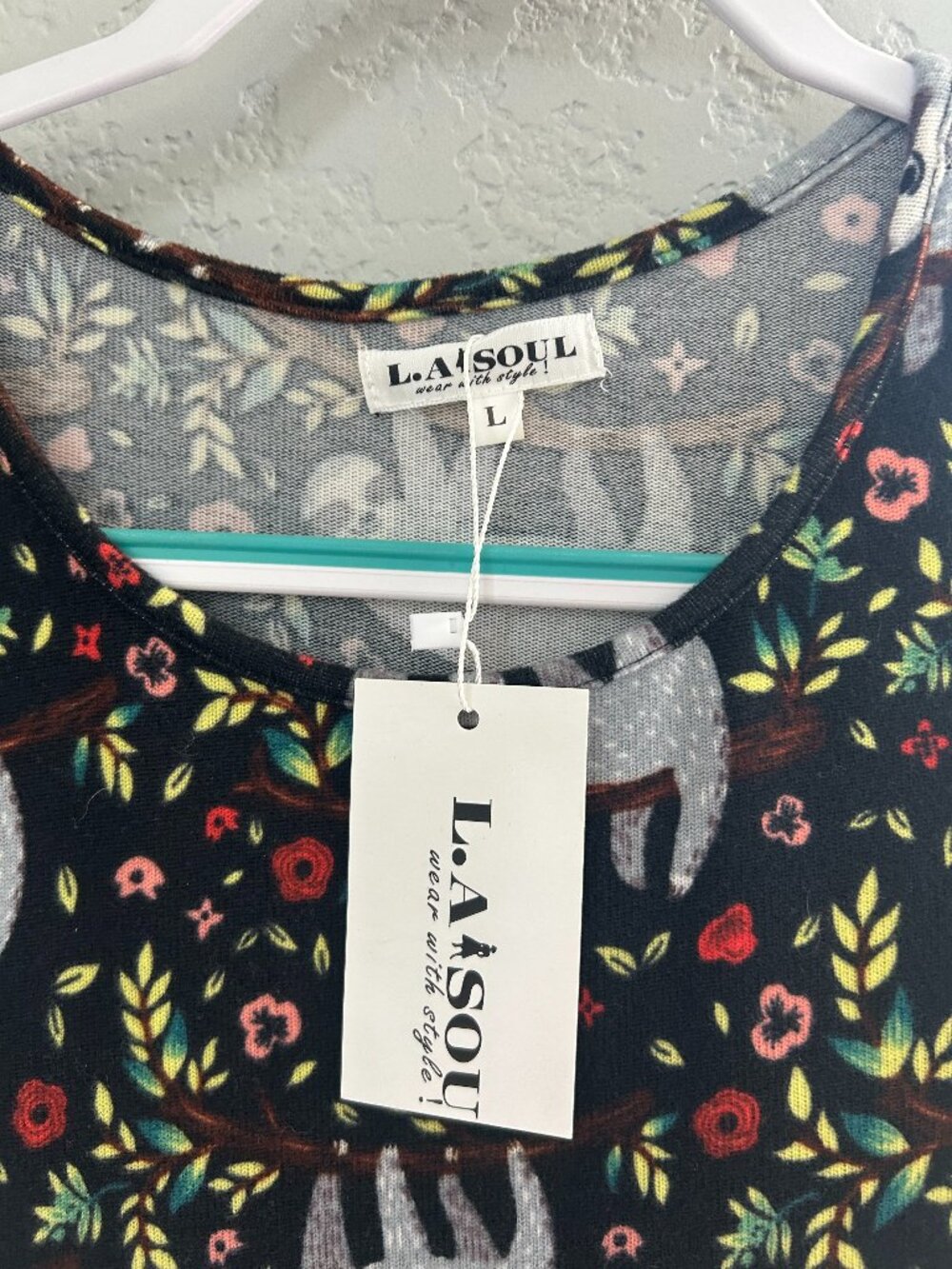 NWT LA SOUL Sloth Print Long Sleeve Fit & Flare Dress Size Large - Picture 2 of 5